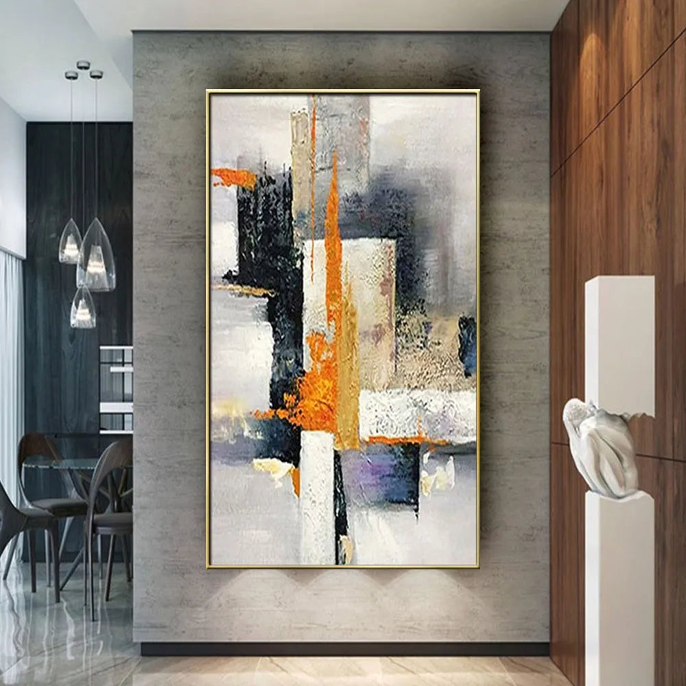 Handpainted Large Textured Oil Painting Modern Abstract POP Geometry Wall Art Picture Vertical Living Room Porch Entrance Decor