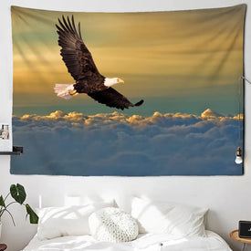 Tapiz de pared psicodélico con águila en el cielo del atardecer, tapices de tela para pared, alfombra, decoración de pared para el hogar con pájaros