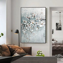 Load image into Gallery viewer, 3D Knife Abstract White Flower Oil Painting on Canvas, Hand Painted, Contemporary Flower Wall Art for Interior Living Room Decor