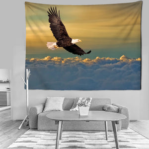 Tapiz de pared psicodélico con águila en el cielo del atardecer, tapices de tela para pared, alfombra, decoración de pared para el hogar con pájaros