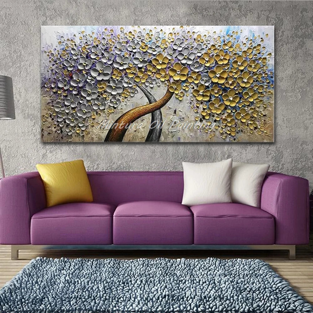 Mintura Art Handpainted Thick Texture Tree Flower Oil Painting On Canvas,Modern Abstract Wall Decorative Picture For Living Room