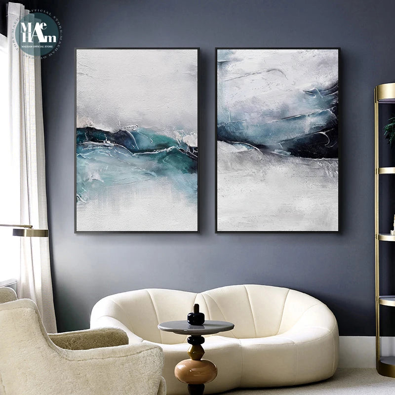 Pintura al óleo de mar azul, cuadro sobre lienzo para pared, arte abstracto moderno, póster impreso, imagen de pared para sala de estar, porche, decoración del hogar