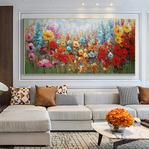 Large Abstract Floral Wall Painting, Modern Wall Art, Canvas Pictures, Handmade wildflowers Oil Painting, Living Room Wall Decor