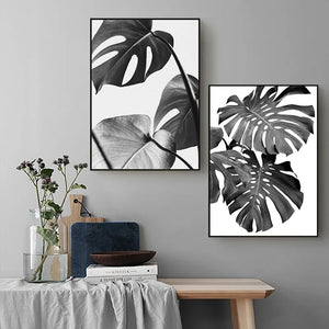 Modern Wall Art Canvas Black And White Palm Leaves Plant Horse Painting Bedroom Living Room Home Decor Aesthetic Poster Pictures