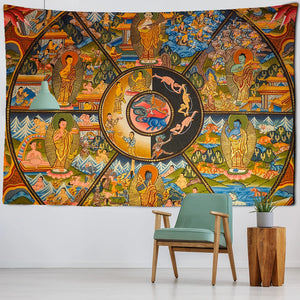 Tapiz, pintura budista antigua thangka, tapiz de mandala hippie, colgante de pared con paisaje, decoración de fondo del hogar