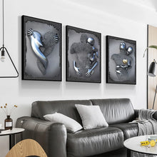 Laden Sie das Bild in den Galerie-Viewer, 3D-visuelle Gold-Silber-Wandkunst, Bilder aus Metall, modern, skandinavisch, personalisierte Leinwand, Innengemälde, Drucke, Heimdekoration