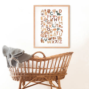 Boho Nursery ABC Alphabet Poster Wall Art Canvas Painting Print Playroom Pictures New Baby Girls Gift Kids Room Home Decoration