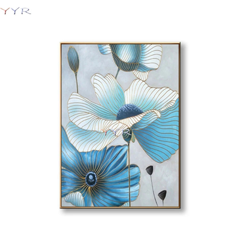 Wedding decoration pure Hand-painted High Quality Abstract beautiful line flowers Canvas Oil Painting for living room unframed