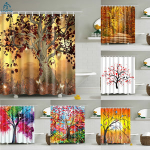 Bunte Pflanzenbäume, malerischer Wald, Duschvorhänge, Badezimmer-Vorhang, Frabic, wasserdichter Polyester-Badevorhang mit Haken