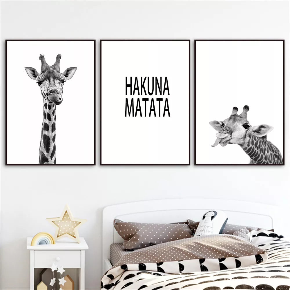 Black And White Giraffe Canvas Painting Posters and Prints Nursery Wall Art Hakuna Matata Nordic Pictures Baby Kids Room Decor