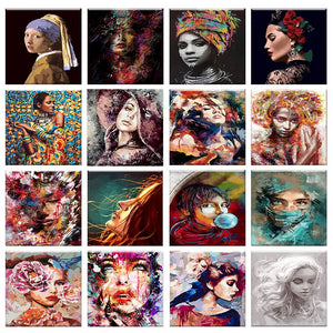 Gatyztoire – ensemble de peinture à l'huile par numéros, Portrait de femmes sur toile, cadre 60x75, peinture pour adultes, dessin, coloriage par numéros