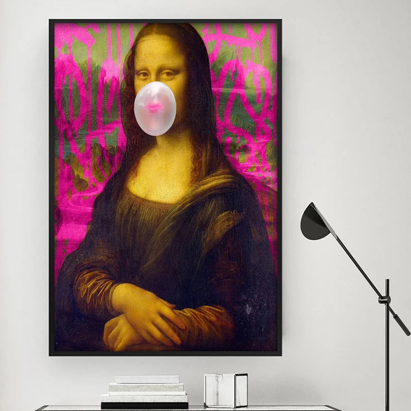 Nordic Stil Mona Lisa Weiß Kaugummi Poster Wand Kunst Leinwand Drucke Malerei Modulare Bilder Wohnzimmer Moderne Wohnkultur