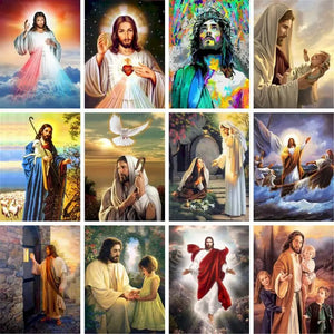 GATYZTORY-cuadro por número de Jesús, regalo pintado a mano, dibujo acrílico, decoración del hogar, pintura al óleo por números, figura, arte de pared