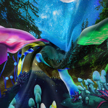 Cargar imagen en el visor de la galería, Tapiz colgante de pared de Castillo de setas fluorescentes, arte natural, cielo estrellado, galaxia, alfombra psicodélica, tapices de árboles y bosque mágicos