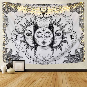 White Black Sun Moon Mandala Tapestry Wall Hanging Celestial Wall Tapestry Hippie Wall Carpets Dorm Decor Psychedelic Tapestry