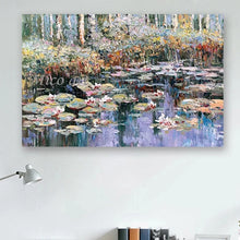 Carica l&#39;immagine nel visualizzatore della Galleria, Moderno 100% dipinto a mano Monet Fiore di loto Riproduzione della pittura a olio Su tela Wall Art Dipinti senza cornice Immagine della parete Opere d&#39;arte