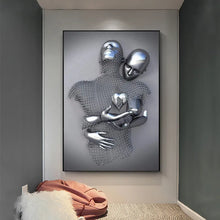 Load image into Gallery viewer, 3D Love Heart Grey Art Painting on Canvas Metal Figure Statue Art Posters and Prints Wall Pictures for Living Room Home Decor