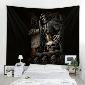 Tapiz de calavera de terror, tapiz con estampado de fantasma malvado, esqueleto, juez, matón, decoración de pared suave y fácil de cuidar, tela colgante