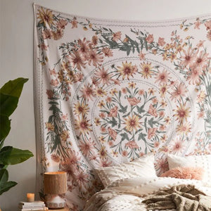 Tapisserie murale suspendue de Mandala, fleur psychédélique, bohème indienne, tissu d'art imprimé, décoration de maison, de dortoir pour chambre à coucher