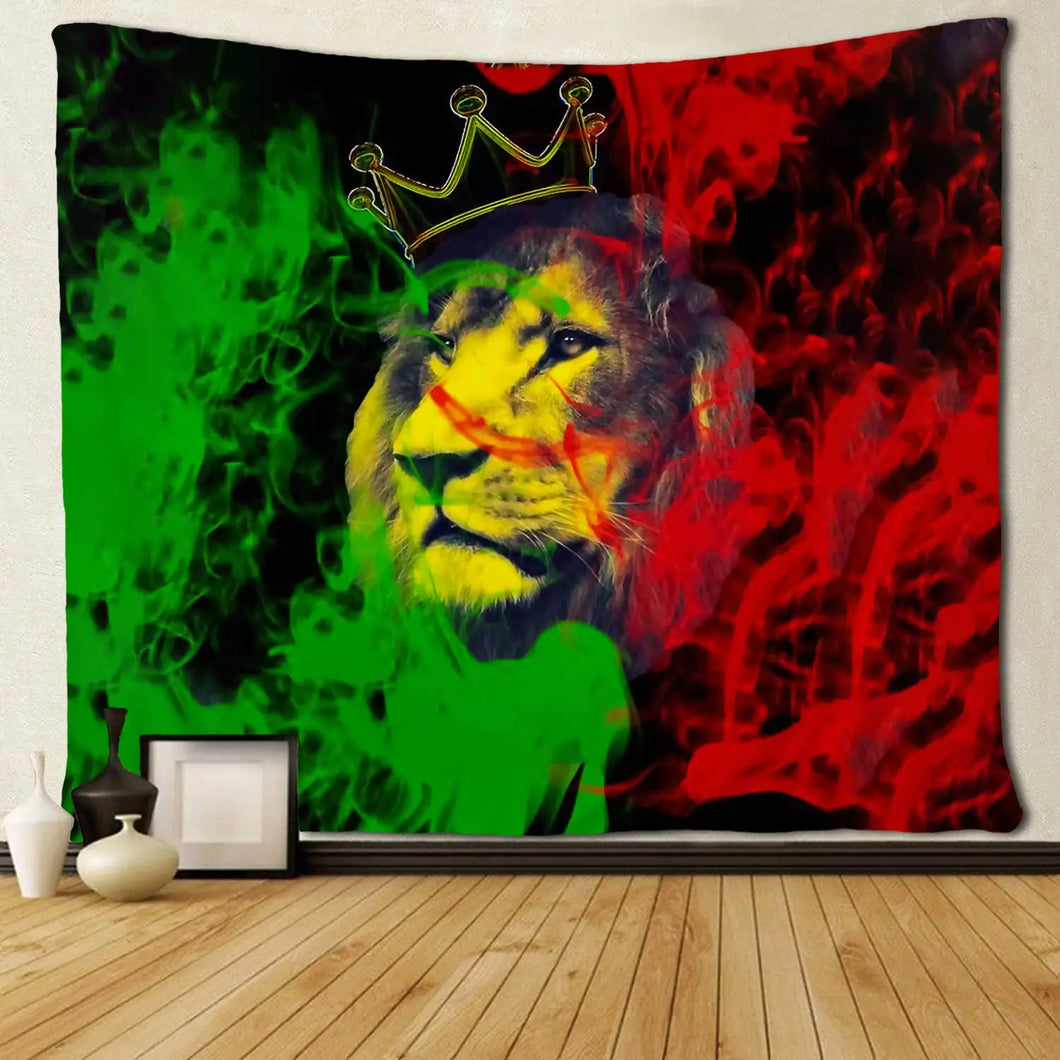 Tela decorativa Reggae Rasta Bandera León con Corona Rey Tapices
