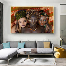 Carica l&#39;immagine nel visualizzatore della Galleria, Tradizionale donna africana donne nere tela pittura poster stampa stile nazionale immagine arte della parete soggiorno decorazioni per la casa Cuadro