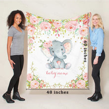 Carica l&#39;immagine nel visualizzatore della Galleria, LVYZIHO Coperta per bebè Nome personalizzato Chic Flower Elephant Coperta per bambina / ragazzo-30x40/48x60/60x80 pollici - Coperta in pile di flanella