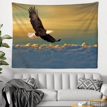 Cargar imagen en el visor de la galería, Tapiz de pared psicodélico con águila en el cielo del atardecer, tapices de tela para pared, alfombra, decoración de pared para el hogar con pájaros
