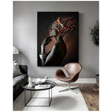 Carica l&#39;immagine nel visualizzatore della Galleria, Immagine scandinava da parete per soggiorno, donna africana, fascia indiana, ritratto, pittura su tela, poster e stampe