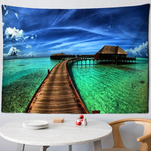 Laden Sie das Bild in den Galerie-Viewer, Wunderschöner natürlicher Wald bedruckter großer Wandteppich mit Meerblick, Hippie-Wandbehang, böhmische Wandteppiche, Mandala-Wanddekoration