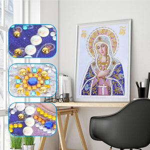 Madonna DIY 5D-Diamantgemälde, speziell geformt, Teilbohrer, Kreuzstich-Set, Diamant-Mosaik, Madonna, Heim- und Raumdekoration