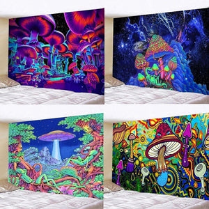 3d Print Mushroom Tapestry Illusory Art Tapestry Hippie Colorful Art Tapiz Wall Hanging Tapestries Household Bedside Decoration