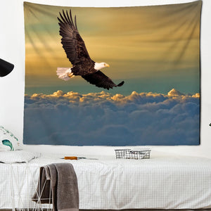 Tapiz de pared psicodélico con águila en el cielo del atardecer, tapices de tela para pared, alfombra, decoración de pared para el hogar con pájaros