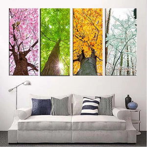 Pintura en lienzo de árbol de la suerte de las cuatro estaciones, carteles coloridos de paisaje e impresiones de imágenes de pared para decoración para sala de estar sin marco