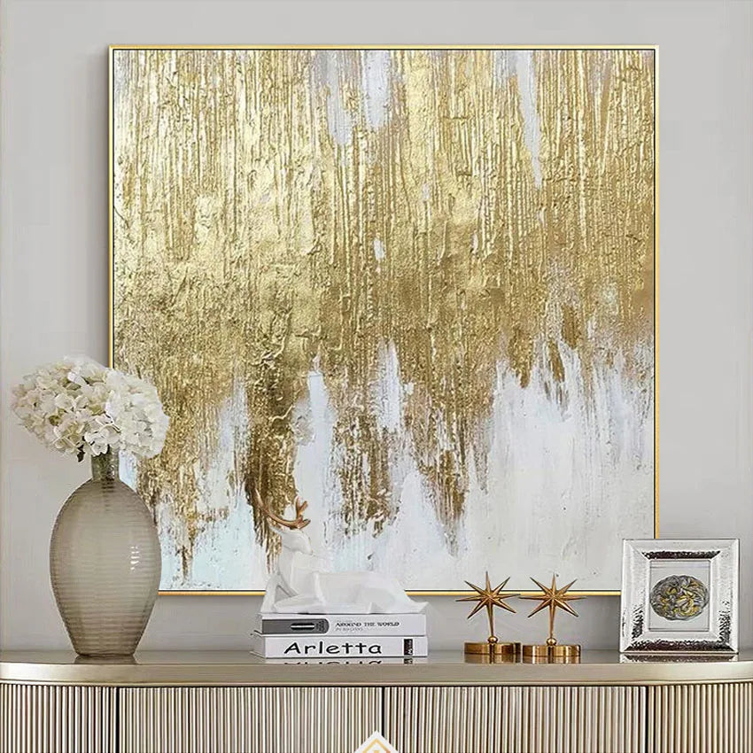 Modern decoration salon Posters on the wall Pure Hand drawn abstract oil painting on canvas gold foil picture for living room