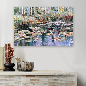 Modern 100% Hand Painted Monet Lotus Flower Oil Painting Reproduction Canvas Wall Art Unframed Paintings Wall Picture Artwork