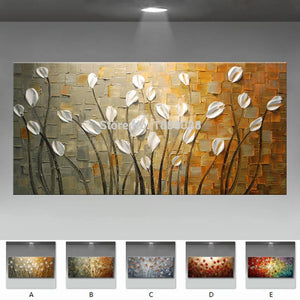 Frameless Hand-painted Abstract Oil Painting modern Thick oil Knife white flowers on Canvas Pictures wall Art  Home Decor