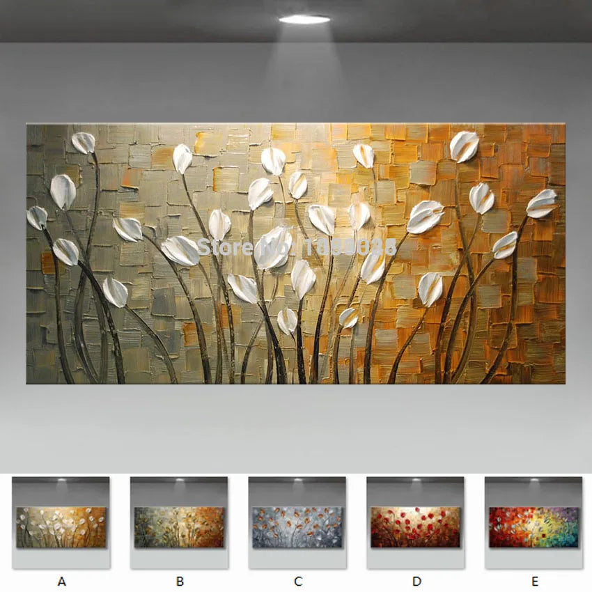 Frameless Hand-painted Abstract Oil Painting modern Thick oil Knife white flowers on Canvas Pictures wall Art  Home Decor