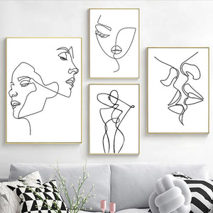 Figuras minimalistas nórdicas, arte lineal, cuerpo de mujer Sexy, pinturas en lienzo para pared desnuda, carteles de dibujo, impresiones, decoración para sala de estar