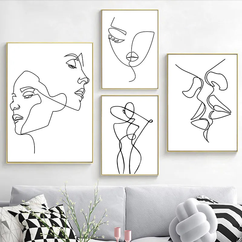 Figuras minimalistas nórdicas, arte lineal, cuerpo de mujer Sexy, pinturas en lienzo para pared desnuda, carteles de dibujo, impresiones, decoración para sala de estar