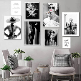Black and White Photography Poster Home Decor Wall Art Canvas Painting Fashion Lady Figure Print for Nordic Dormitory Picture