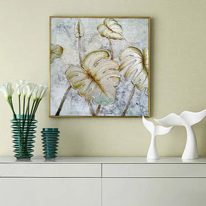 handmade oil paintings for living room wall Lotus leaf landscape texture acrylic picture artwork for bedroom home decoration