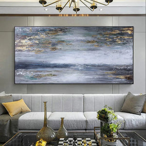 decoracion hogar moderno horizontal picture for wall Hand drawn acrylic gold foil oil painting on canvas for living room bedroom