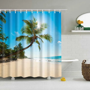 1PC Green Tropical Plants Shower Curtains for Bathroom Polyester Seaworld Shower Curtain Printing Curtain Beach Shower Curtains