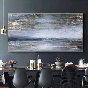 decoracion hogar moderno horizontal picture for wall Hand drawn acrylic gold foil oil painting on canvas for living room bedroom