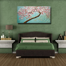 Cargar imagen en el visor de la galería, Free shipping unique Abstract Blue pink flowers 100% Handmade oil Painting Pictures Wall art Decoration Oil Painting on Canvans