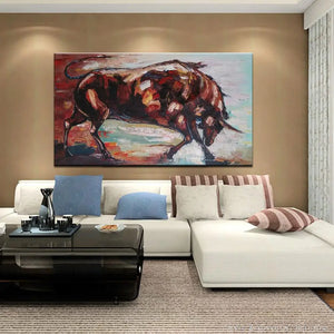 Modern Art Decorative Picture Hand-Painted Abstract Animals Bull Oil Painting On Canvas,Wall Pictures For Living Room,Home Decor