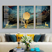 Load image into Gallery viewer, Golden Abstract Deer Tree Bird Wall Art Canvas Painting Nordic Posters and Prints Decorative Pictures for living Room Home Decor
