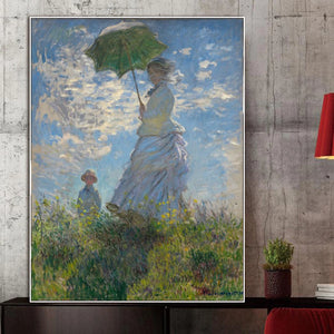 Pósteres e impresiones clásicos cuadro sobre lienzo para pared mujer con sombrilla de Monet imagen para la decoración del hogar de la sala de estar