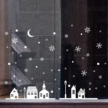 Carica l&#39;immagine nel visualizzatore della Galleria, Snowy Night Village Adesivo elettrostatico Vetro per finestre Adesivi murali di Natale Decalcomanie per la casa Decorazione Carta da parati artistica di Capodanno