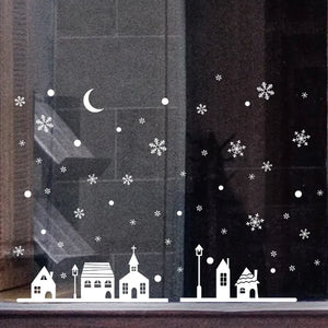 Snowy Night Village Elektrostatische Aufkleber Fenster Glas Weihnachten Wandaufkleber Home Aufkleber Dekoration Neujahr Kunst Tapete